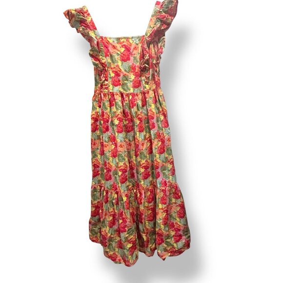 Peyton & Parker Bright Floral Ruffled Smocked Tie Back Maxi Dress Size Large - Picture 2 of 15